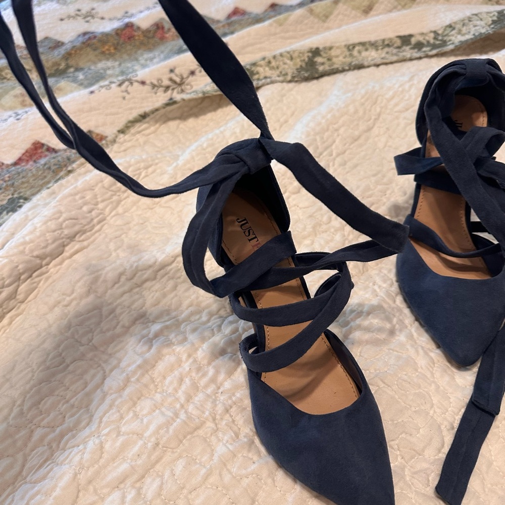 JustFab Women's Dark Blue Lace-Up Heels